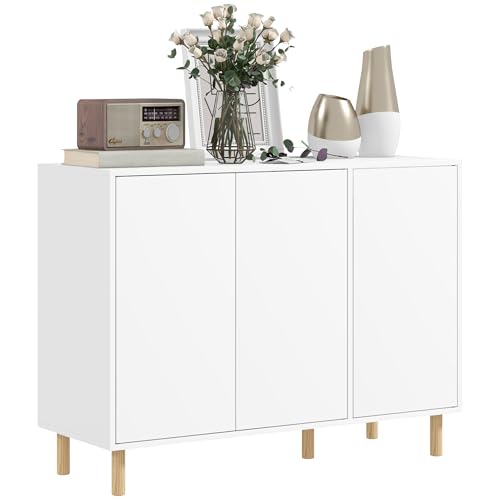 HOMCOM Credenza Moderna con 2 Armadietti a 3 Ripiani, Mobile Multiuso in Legno, 107x40x80 cm, Bianco