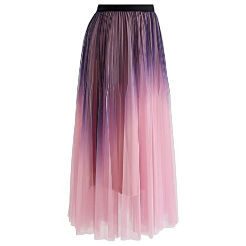 CHICWISH Women's Shimmer Gradient Pleated Mesh Maxi Skirt4