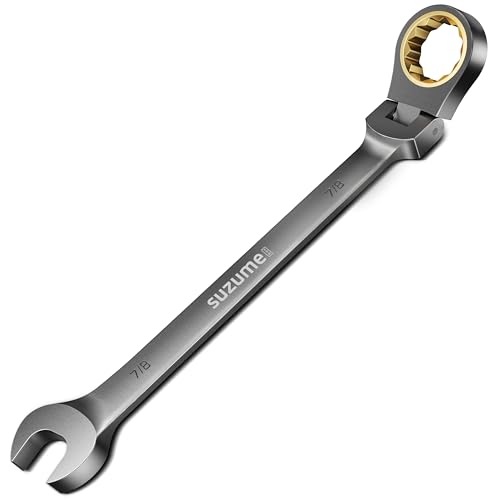 SUZUME 7/8 Flex Head Ratcheting Wrench SAE 72 Teeth Cr-V Steel with 180 Flexible Head 15K+ Cycle Locked Gears Black Nickel Coating