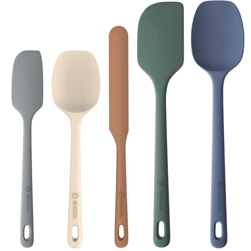 5 Pieces Silicone Spatula Set, Food Grade Rubber Spatula, Upgrade Strong Handle with Ergonomic Grip, Heat Resistant Up to 600°F for Nonstick Cookware, Cooking
