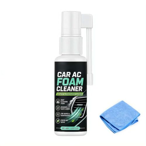 Image of Car Air Conditioner Foam Cleaner Spray with Extended Nozzle Tube & Cleaning Towel, 60ml Self-Adhering Foam for Car AC Vent Evaporator Dust Odor Removal