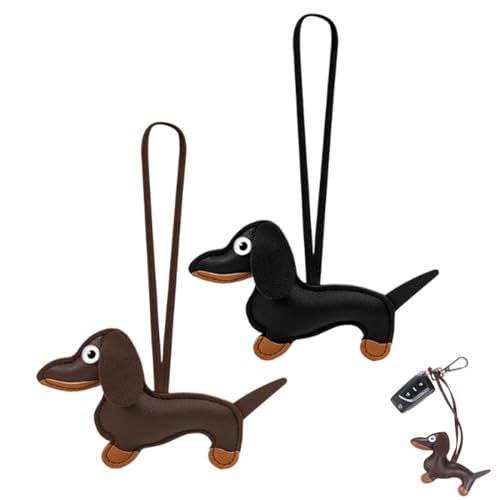 Imagen de LONZIKP Set 2 llaveros cuero con diseño de perro salchicha