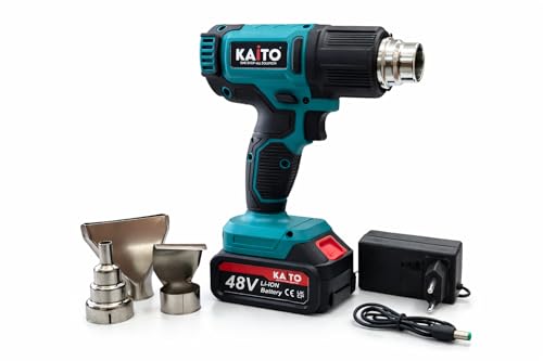Image of KAITO Cordless Heat Gun 48V Li-ion 5.0Ah Battery | Digital Display | 3 Nozzle Attachments | Portable Hot Air Gun for Paint Removal, PVC Shrink, Craft & Mobile Repair | Overheat Protection