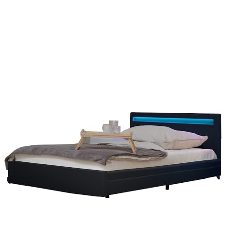 Home Deluxe - LED Bett NUBE - Dunkelgrau, 180 x 200 cm - inkl. Lattenrost...