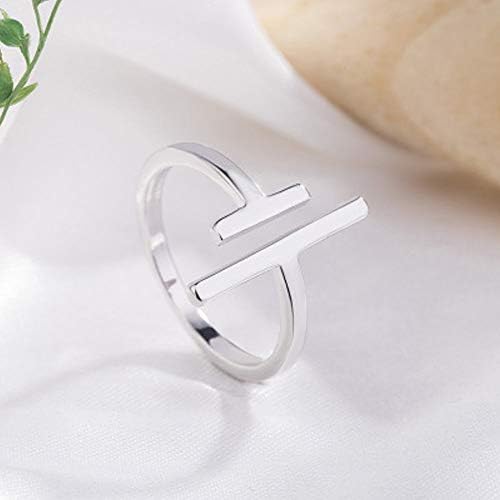 Double T Parallel Bar Minimalist 925 Sterling Silver Engagement Open Ring Dainty Adjustable Simple Statement Finger Rings Band Jewelry Birthday Gifts for Women Teen Girls Girlfriend Her Christmas