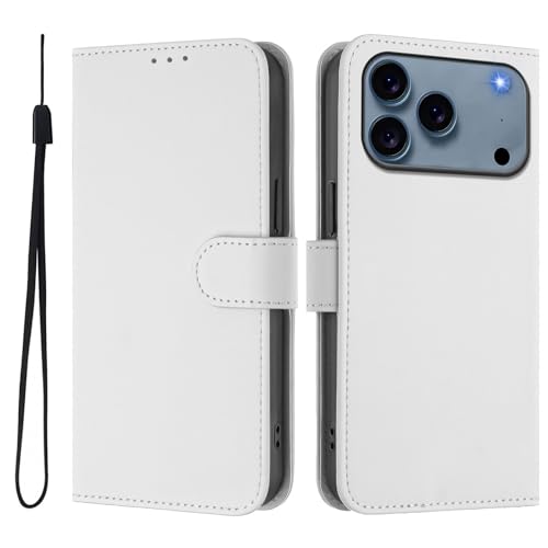 Housse iPhone 17 Pro blanc étui portefeuille en cuir coloré à rabat