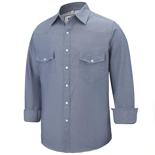 Chemise western denim homme manches longues vêtements mode jean boutons nacre