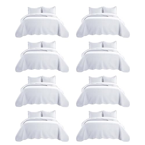 IR Imperial Rooms 8 Pack Quilt King Size Bedding (106" x 96") - Bulk Wholesale for Hotels, Guest Bedroom & Airbnbs - Lightweight Microfiber Reversible Embossed Quilts Bedspread (White)