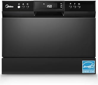 Midea MDC22P1ABB Table-top Countertop, Energy Star Portable Dishwasher, 6 Place Settings & 8 Washing Programs, Speed, Baby-Care, ECO& Glass, Dish Washer for Dorm, RV& Apartment, Black