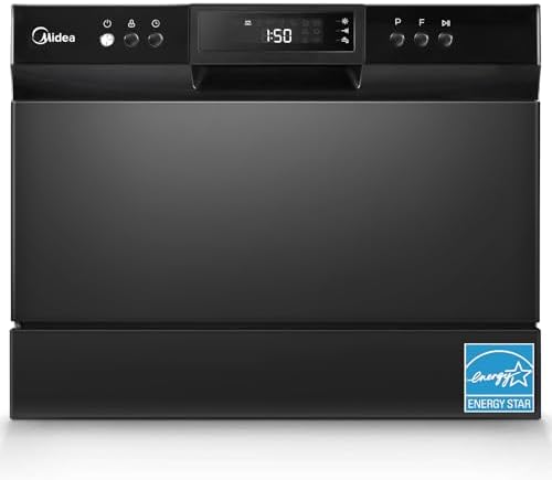 Midea MDC22P1ABB Table-top Countertop, Energy Star Portable Dishwasher, 6 Place Settings & 8 Washing Programs, Speed, Baby-Care, ECO& Glass, Dish Washer for Dorm, RV& Apartment, Black