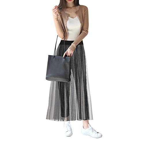 Queena Women's Stretchy Sheer Mesh Long Skirt Tulle Maxi Skirt See Through Beachwear Bikini Cover Up2