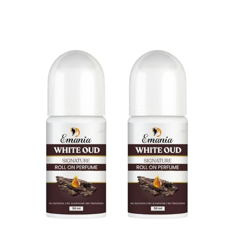 Image of Emania White Oud Underarm Roll-On Deodorant Controls Odour & Reduces Pigmentation, 0% Alcohol & 0% Aluminium, Brightens Skin & Exfoliates Underarm, Flora Fragrance, 50ml (Pack of 2)