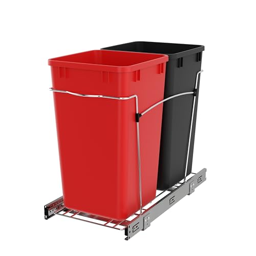 Image of Rev-A-Shelf Double Pullout Garbage Trash Cans for Kitchen Cabinets, 27 Qt