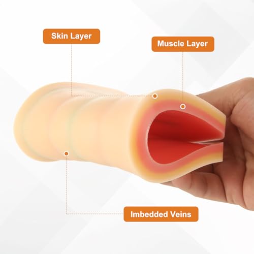 Image of Venipuncture IV Practice Kit, Injection Training Pad with 4 Veins, Silicone Human Skin Injection Pad Model for Nurses Student Practice