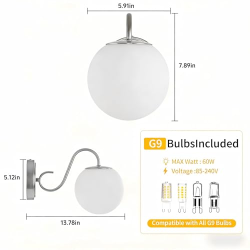 Image of Vintage Brushed Nickel Bathroom Wall Sconces, Include G9 bull, 2-Pack