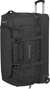 normani XXL Reisetasche 100-120 Liter 2-Rad Trolley groß Weichgepäck Travel Bag mit Rollen und 8 Fächern – erweiterbare Rolltasche 75x37x36-43 cm Black 120 Liter