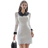 [GRAXIA] 【グラシア】キャバドレス ミニドレス ワンピース キャバ嬢 キャバクラ ラウンジ 長袖 アイラッシュレース バイカラー レディース ホワイト Lサイズ