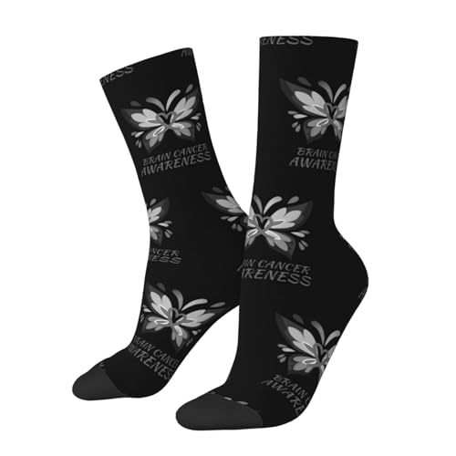 Butterfly Gray Ribbon Brain Cancer Support Adult Polyester Crew Socks Breathable Moisture-Wicking Athletic Running Gym42