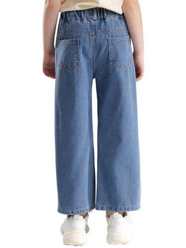 easyforever Kids Girls Wide Leg Denim Pants Star Patch Ripped Jeans Elastic Waist Casual Distressed Denim Trousers3
