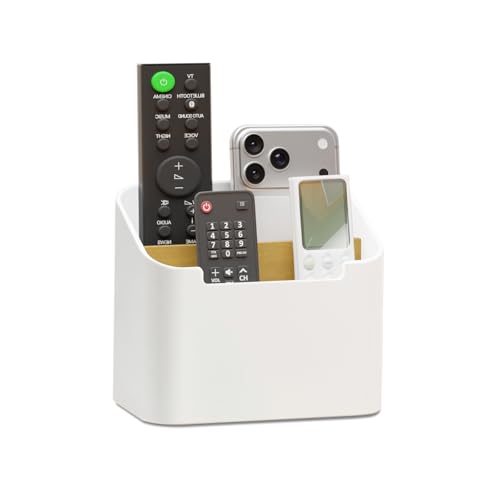 PAVSTINE Soporte Mando con Compartimentos, Organizador Mandos Grande, Organizador de Escritorio para TV, DVD, 4K y Blu-ray, Porta Mandos de TV Mesa para Bolígrafos, Blanco