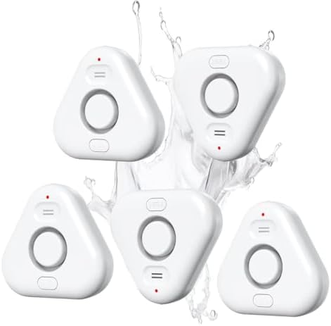 5 Pack Water Leak Detectors for Home, Stechro 4 Levels Adjustable Audio 0-120dB Water Sensor Alarm Leak Detector with Leak and Drip Alert, IP66 Water Leak Sensor for Basements Kitchen Sink Laundry