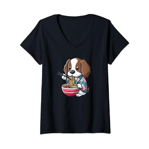 English Springer Spaniel Ramen Funny Dog Japanese Food V-Neck T-Shirt