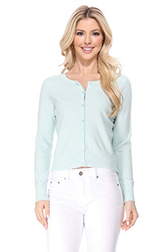 Image of Women's Cropped Cardigan Sweater - Long Sleeve Crewneck Basic Classic Casual Button Down Knit Soft Lightweight Top