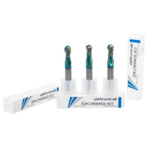 Image of 6mm R3 DLC Coated 2-Flute Carbide Ball Nose End Mill, Ideal for Aluminum, Copper Alloys, and Plastic Machining - High Precision & Wear-Resistant Cutting Tool (3 Pack)