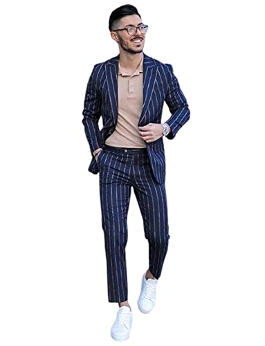 Costume à rayures pour homme ensemble 2 pièces veste et pantalon boutonné style affaires quotidien