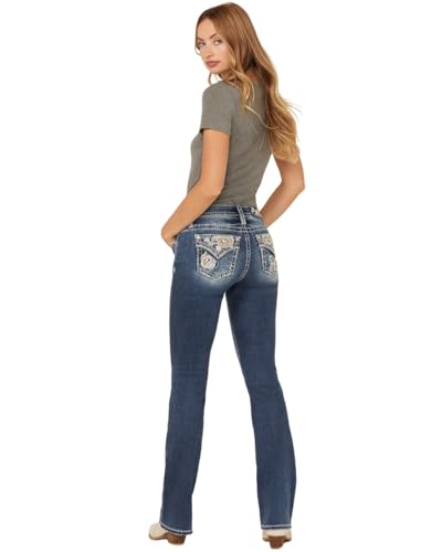 Miss Me Women's Paisley Peekaboo Faux Flap Pocket Mid-Rise Bootcut Jeans