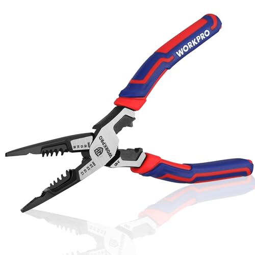 WORKPRO Spitzzange 195mm Flachrundzange Multifunktionale Zange Cr-V Stahl Drahtschneider zum Abisolieren Kabelschneiden, für Heimwerker, Profis, DIY, Reparatur WORKPRO Spitzzange 195mm Flachrundzange Multifunktionale Zange Cr-V Stahl Drahtschneider zum Abisolieren Kabelschneiden, für Heimwerker, Profis, DIY, Reparatur