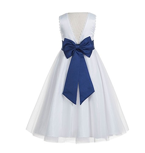ekidsbridal V-Back Lace Edge Ivory Flower Girl Dresses Navy Blue Baptism Dress Birthday Girl Dress Ball Gown 183T 6