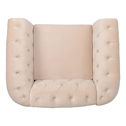 Miyzeal Chesterfield Chair Velvet, Upholstered Single Sofa Chair, Accent Comfy Club Armchair With Nailheads And Solid Wood Legs, Mid-Century Tufted Lounge Chair For Home Bedroom Reading Room (Beige) #TOP2