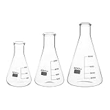 NUOBESTY 3 Stück Borosilikatglas Schmalhalsflaschen Konisch mit Flachem Boden 100ml 500ml für Labor und Ausbildung Geeignet