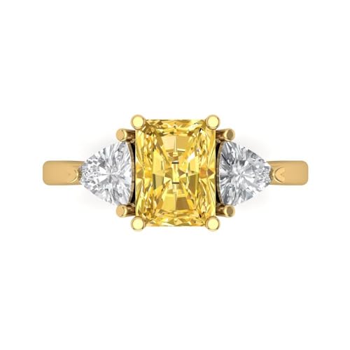 2.82 ctw Emerald Cut Solid Gold Engagement Ring for Women - 14K Yellow Gold - Natural Citrine Wedding Promise Ring for Her