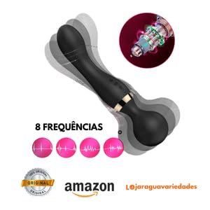 Massageador Vibrador Íntimo Elétrico de Silicone com Ponta Dupla 22 Cm 8 Frequências 2 Velocidades R