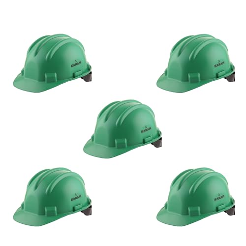 Image of KARAM PN521 Safety Helmet for Men Construction Helmet | Ratchet Type Adjustment with Adjustable Chin Strap | Work Helmet with Side Slot for Attachment | is:2925:1984 Certified | HYD Green | Pack of 5