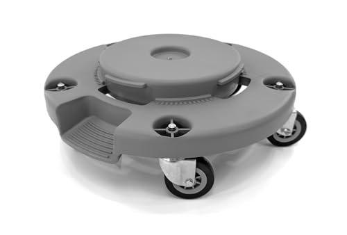 Image of Trash Can Dolly | Heavy-Duty Plastic | 5 Casters | Foot Stabilizer | 460 Lb. Capacity