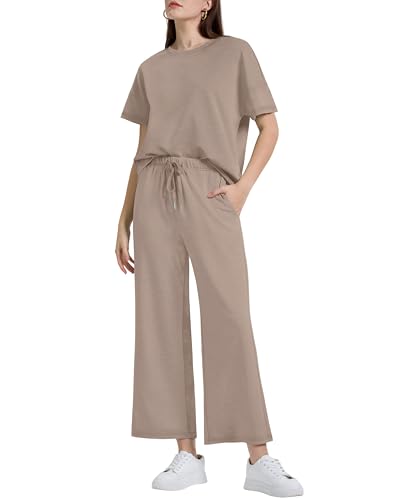 XIEERDUO Women's Two-Piece Outfits - Summer Trendy Sets 2024 Spring Fashion Clothing Khaki L