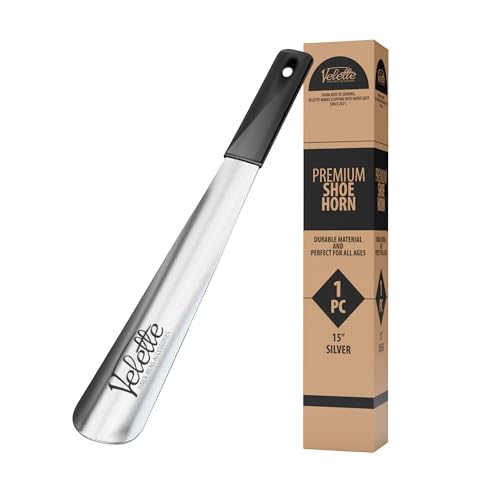 Image of Velette Metal Shoe Horn Long Handle For Seniors, 15 inch Long. Extra Long Shoe Horn for Kids, Or Great Shoe Horns for Boots