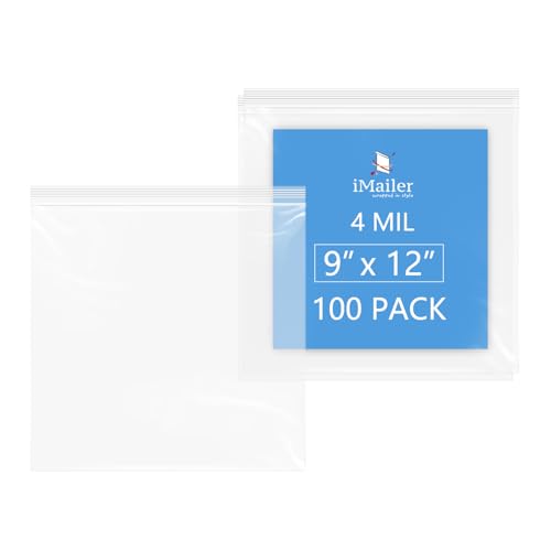 iMailer - 4 Mil Thick Zip Poly Bags(100 Pack, 9x12 Inches) - Heavy Duty Resealable Plastic Bags for Food, Tools, and Crafts - Durable and Reusable 9" x 12" 100 PACK