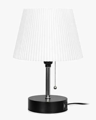 Image of Homesake Bedside Lamp for Bedroom Nightstand Table Light with USB A | C Charging Port, Desk Lamp, Pull Chain Light, Side Table Desk Reading Lamp, Living Room Gift, (White Frill)
