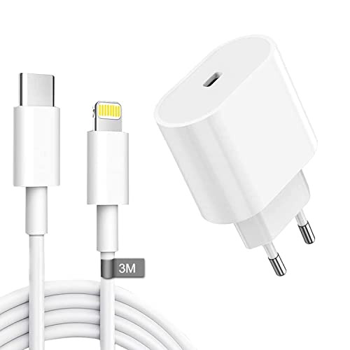 iPhone Rapide Chargeurs [Apple MFi Certifié] Chargeur rapide USB C 20W avec 3M Câble Chargeur iPhone PD 3.0 Chargeur Secteur Adaptateur Type-C pour iPhone 12/14/14 Plus/13/13 Mini/13 Pro/12/11/SE/iPad Cover