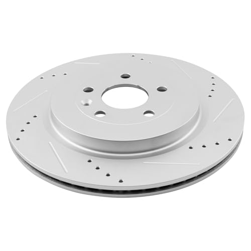 Image of TRQ Performance Rear Brake Pad and Rotor Set Ceramic Drilled Slotted G Coated Rotors Compatible with 2013-2019 Ford Police Interceptor Utility