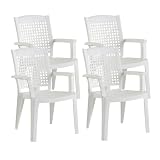 SP Berner SHAF - Pack 4 Sillas - Jardín Exterior y Terraza - Plástico Reciclado Resistente UV - Apilables - Modelo Metal - Blanco
