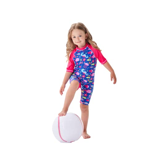 Image of Boys Sun Protection UPF 50+ Rash Guard Set Kids Swimsuit Shirt Trunk Set with Swim Cap 1-5Year