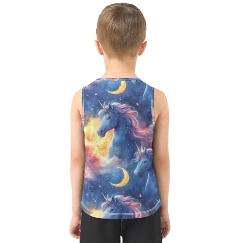 Boys Tank Top Shirts Watercolor Unicorn and Moon Sleeveless T-Shirts Crew Neck for Kids Clothing Children3
