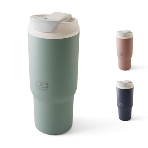 MONBENTO – Mug Isotherme Travel Mug L vert Natural – Tumbler avec Paille 600 ml – Garde les Boissons Chaudes/Froides – Gourde avec Bouchon Double Ouverture – Idéal pour le Café, Infusion, Thé Glacé