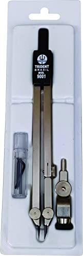 Compasso Técnico Completo Para Ponta-Seca ou Grafite, Trident, 9001, Cromo Fosco, Traça Circunferênc