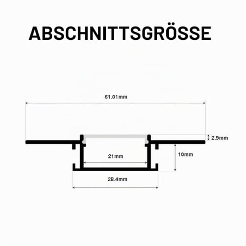 Foto von Aluprofil 6x1 Meter Aluminium Trockenbau-Profil-Leiste eloxiert für LED Streifen - Set inkl Abdeckung-Schiene milchig-weiß (opal) und Endkappen